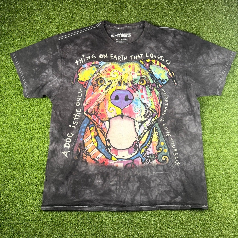 3DTees Dean Russo Pit Bull Dog Graphic T-Shirt XL Gray Tie Dye Pop Art 0743